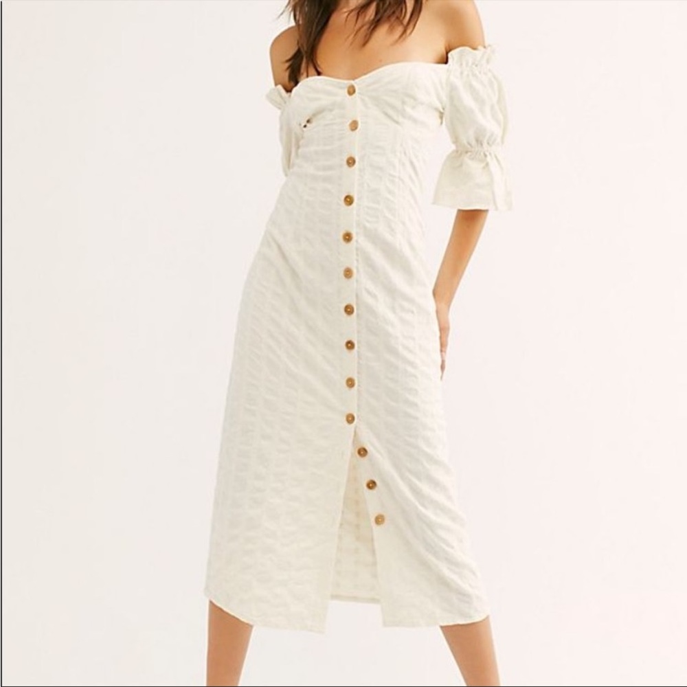 Free people cream acting cool midi dress